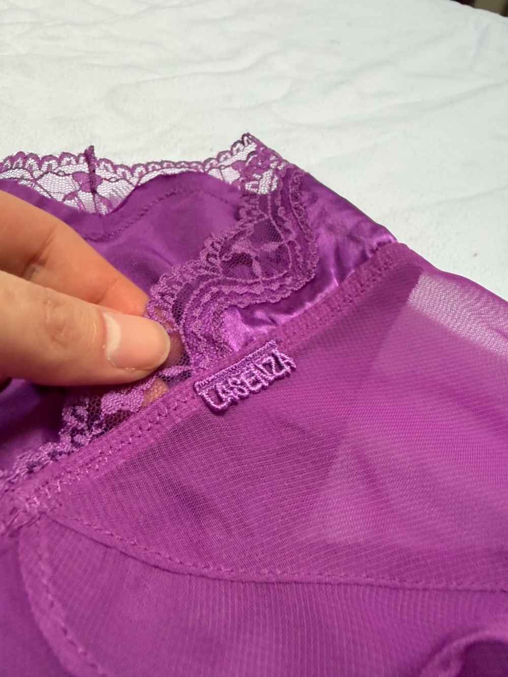 VINTAGE y2k La SENZA purple lace tiered ruffle babydoll slip top L - Picture 9 of 12